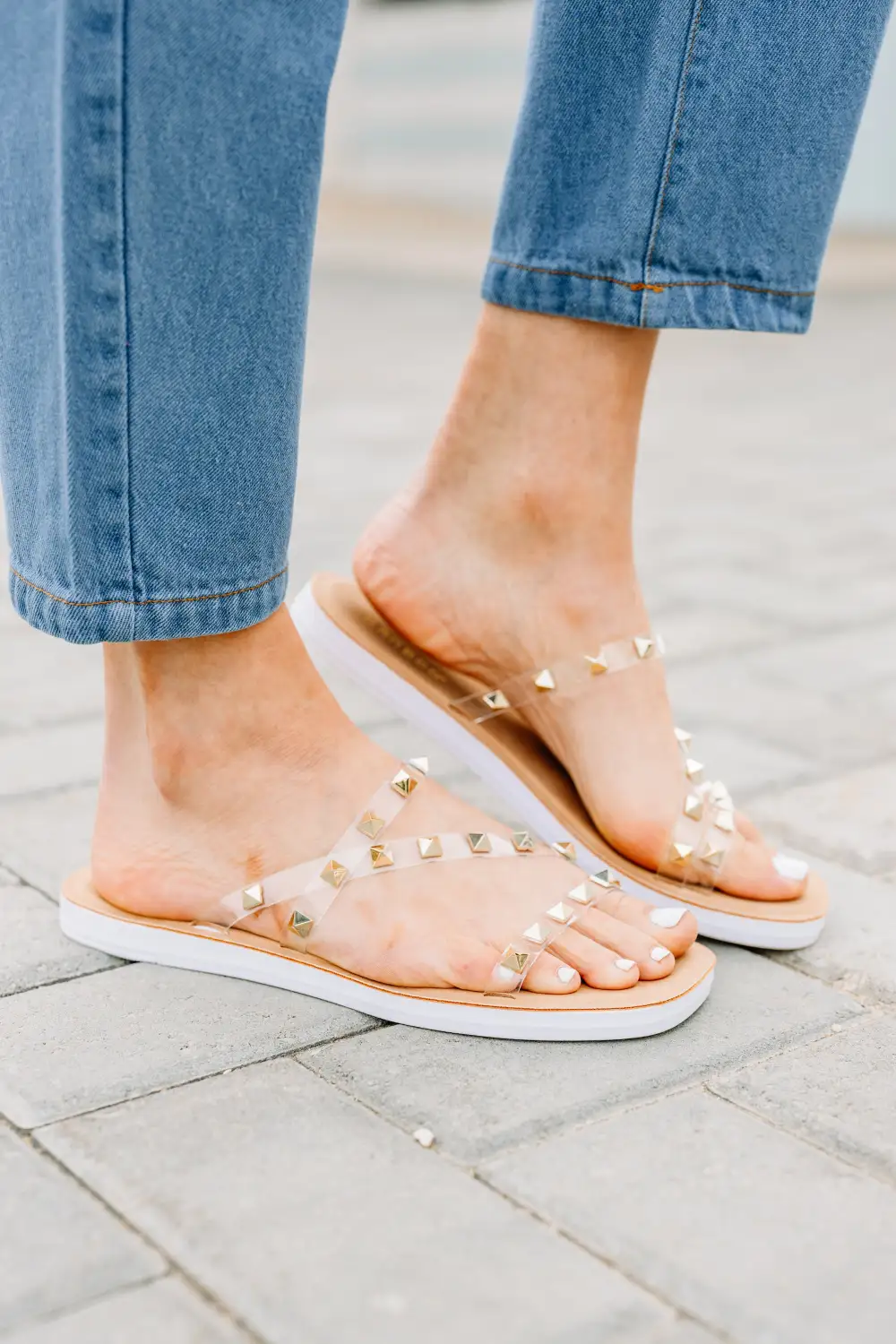 On The Lookout Clear Studded Slide Sandals