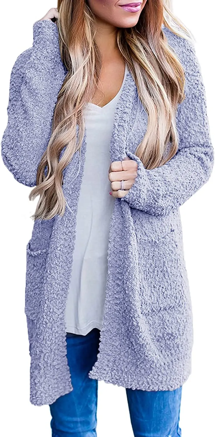 Women's Long Sleeve Soft Chunky Knit Sweater Open Front Cardigans Outwear Coat