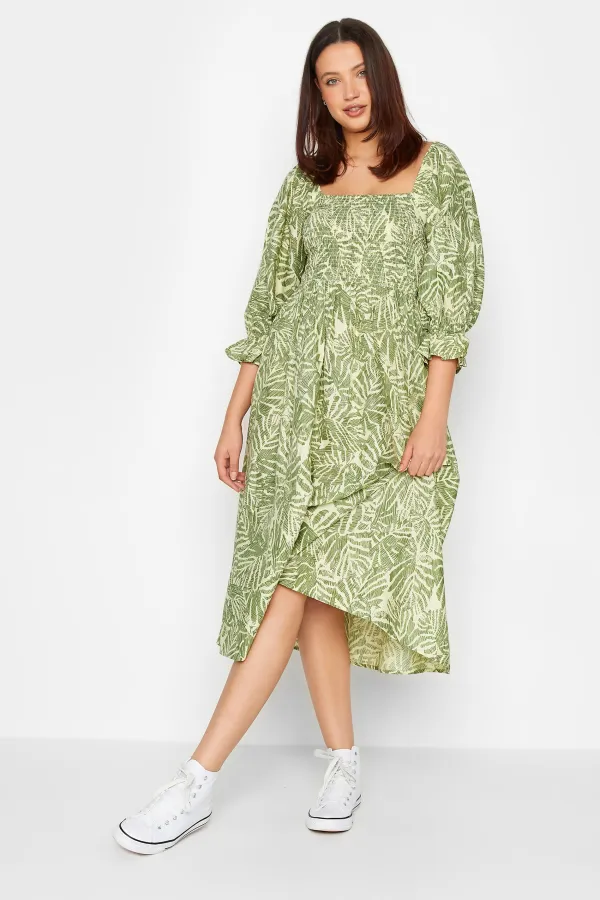 LTS Tall Green Palm Leaf Print Midaxi Dress