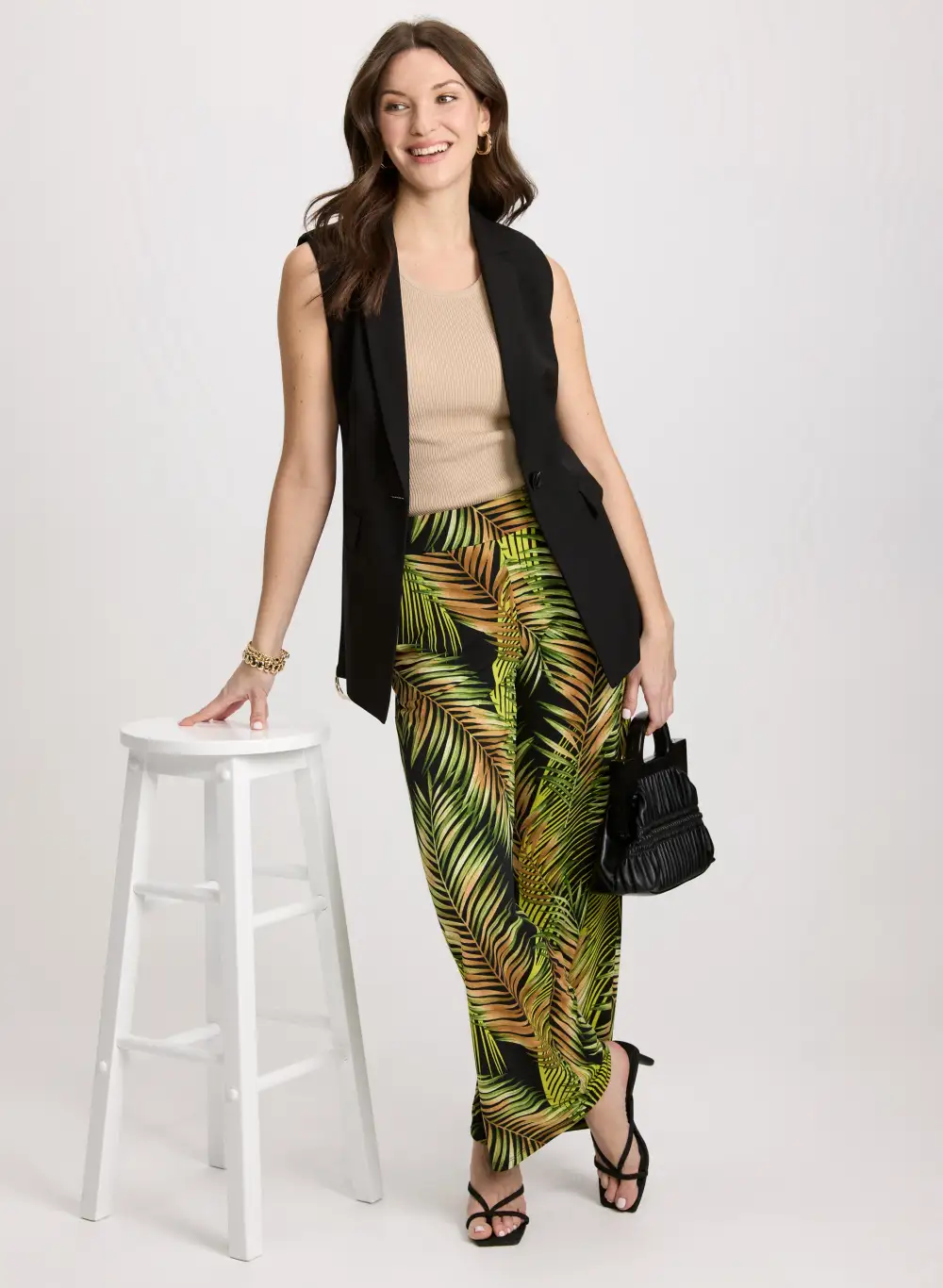 Palm Print Wide Leg Pants