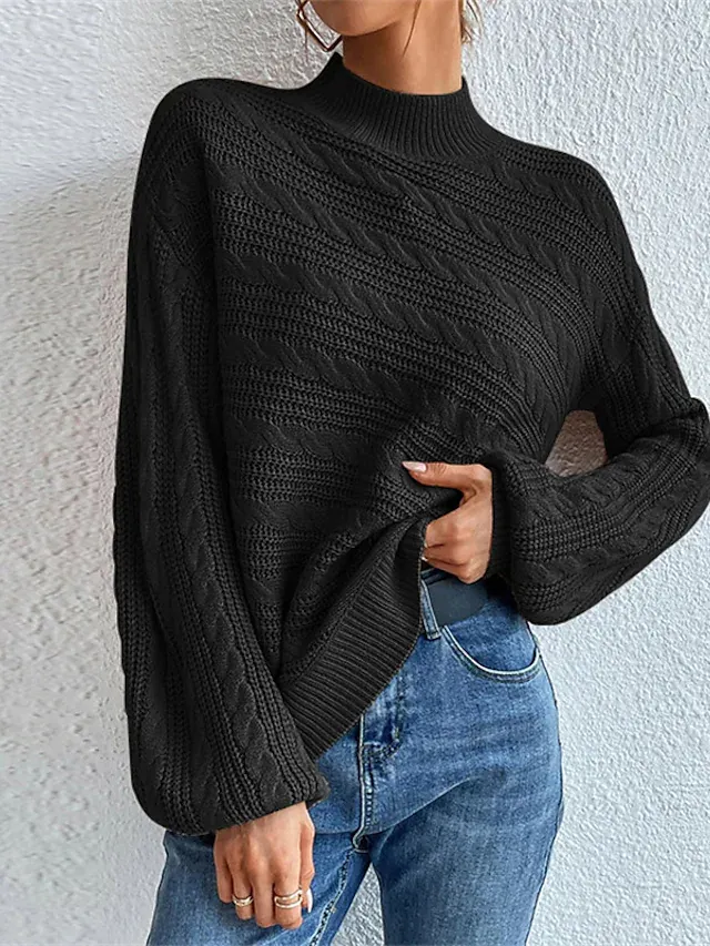 Women's Knit Knitted Pure Color Stylish Casual Sweater
