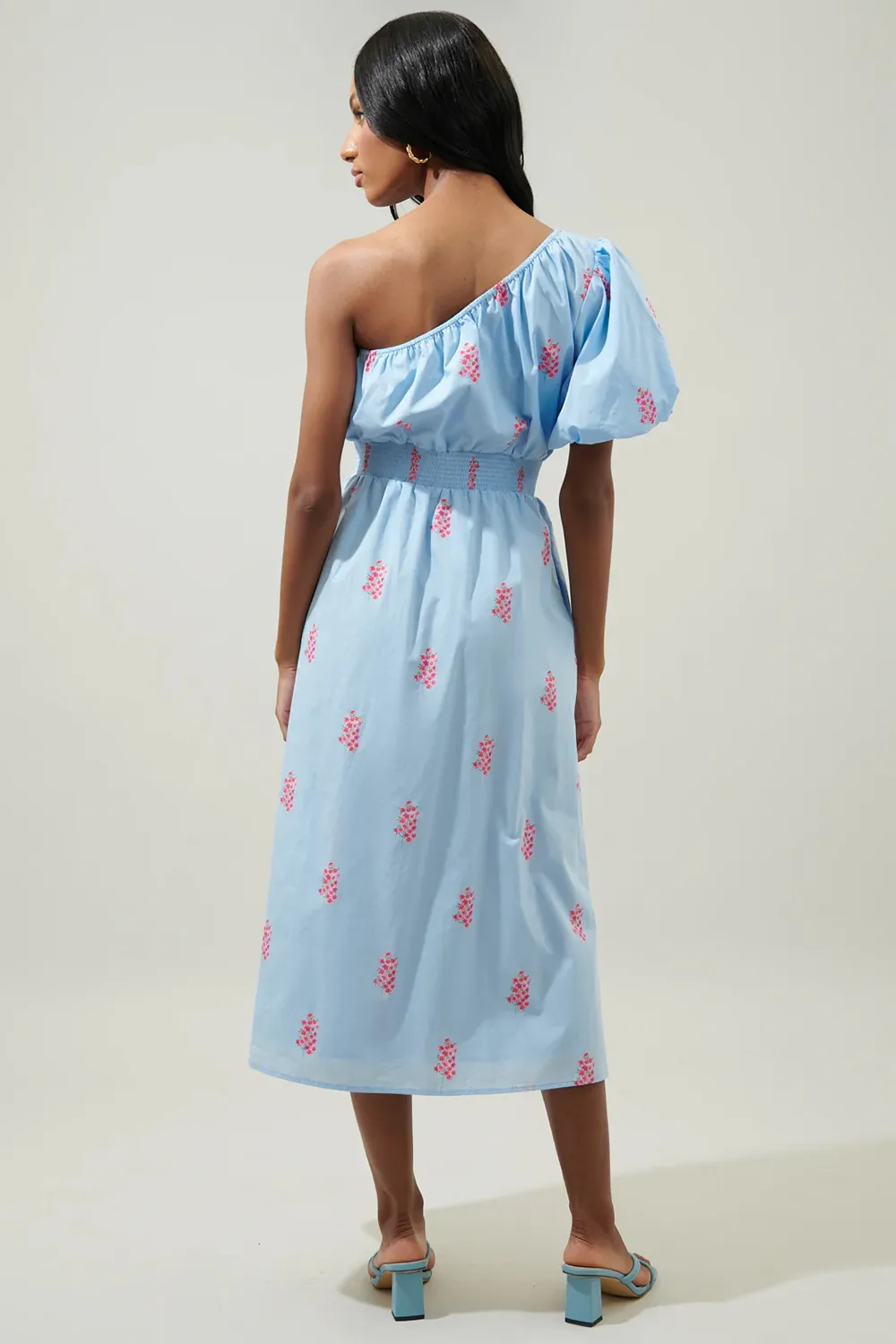 Blue Bridgette One Shoulder Midi Dress