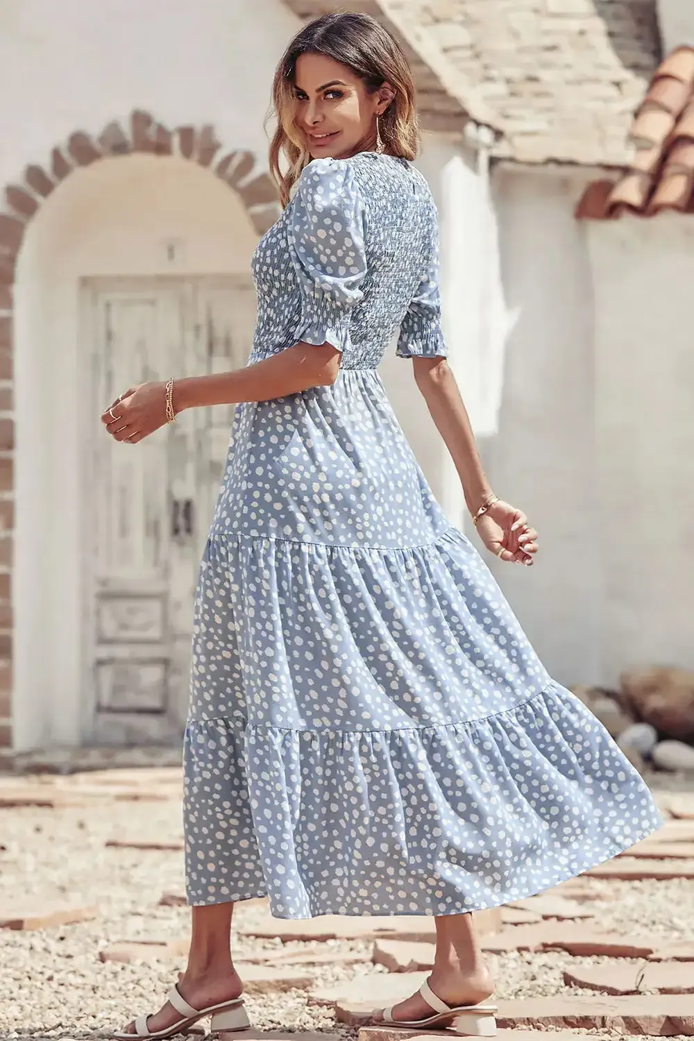Summer Ruffle Bohemian Tiered Smocked Maxi Dress