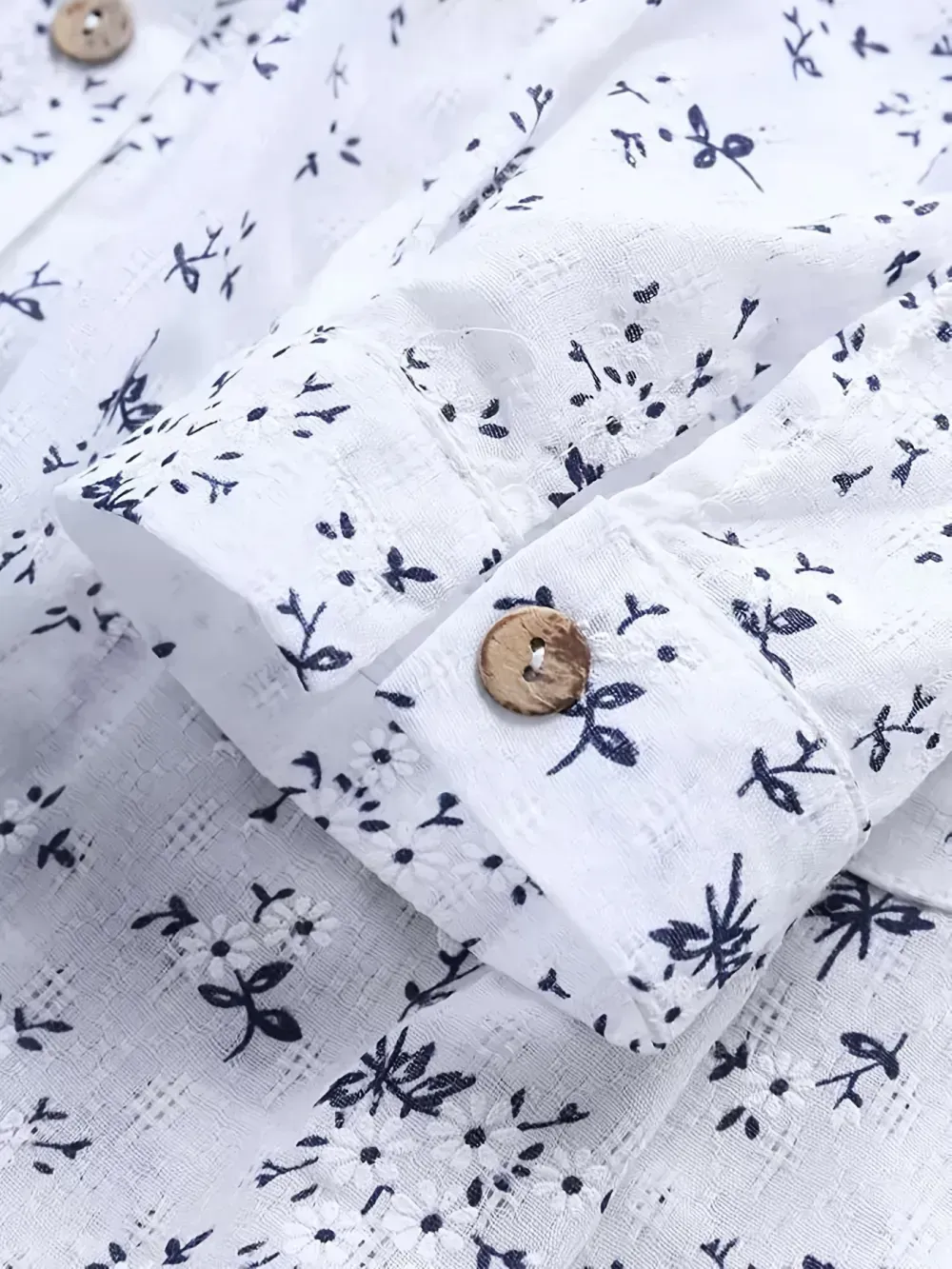 Plus Size Cotton Floral Print Long Sleeve Midi Top, Women's Plus Casual Button Front T-shirt