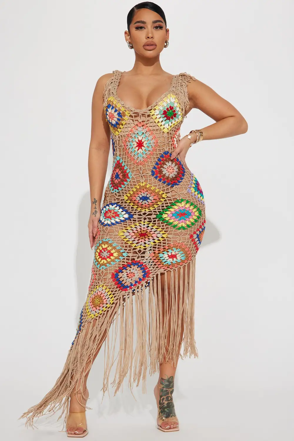 Coastal Cruise Crochet Maxi Dress - Beige