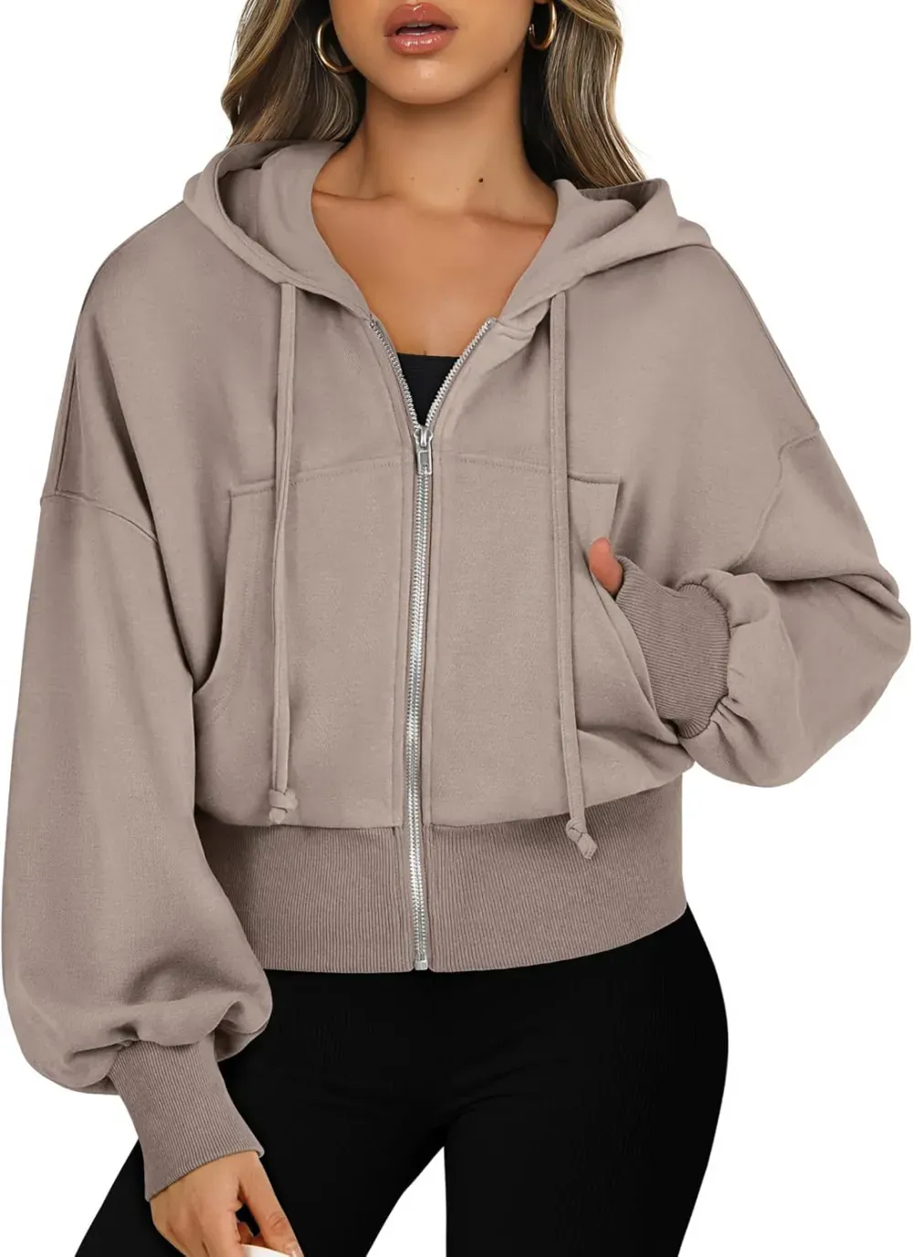 Women's Zip Up Hoodies Cropped Sweatshirts Full Zip Jackets Casual Fashion Fall Outfits Winter Clothes