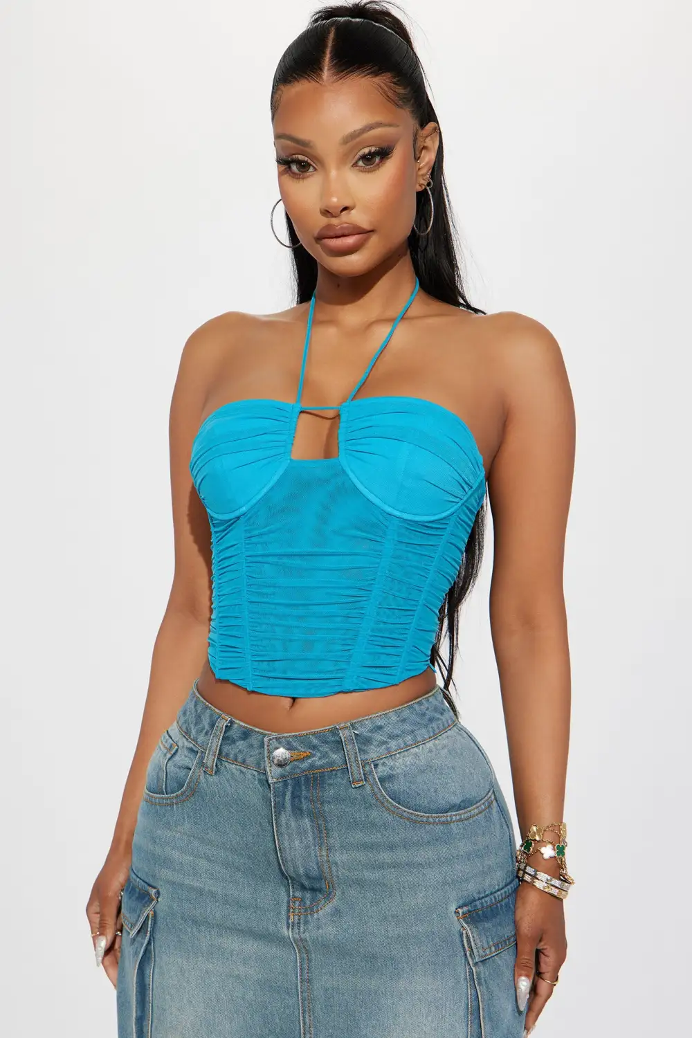 Mia Mesh Corset Top - Aqua