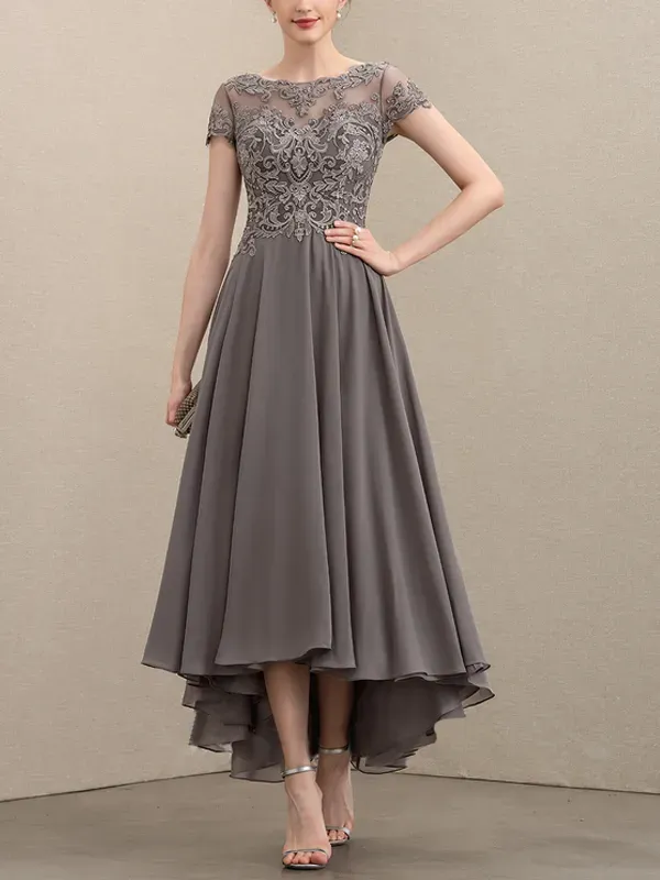 Round Neck Lace Short Sleeve Midi Dress