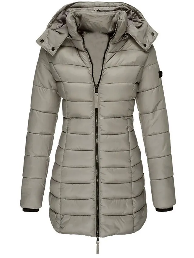 Women's Winter Coat Quilted Jacket Mid Length Puffer Coat Thermal Warm Parka with Pocket Fall Windproof Heated Coat  Zipper Hooded Lightweight Outerwear Long Sleeve Army Green Black
