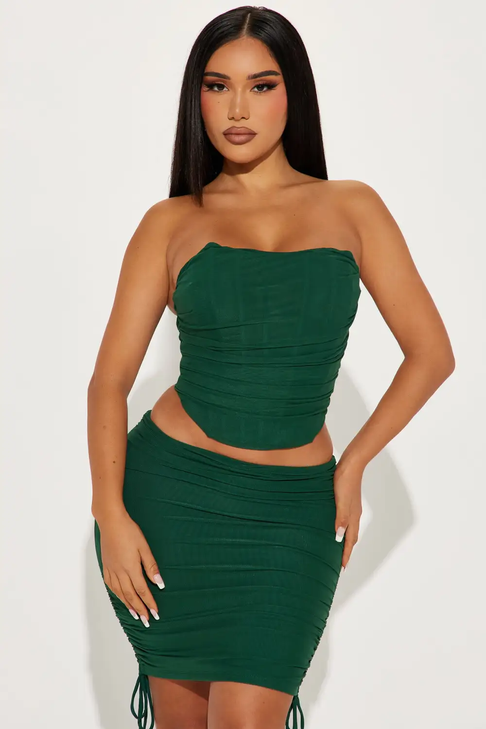 Bombshell Ruched Mini Skirt Set - Hunter