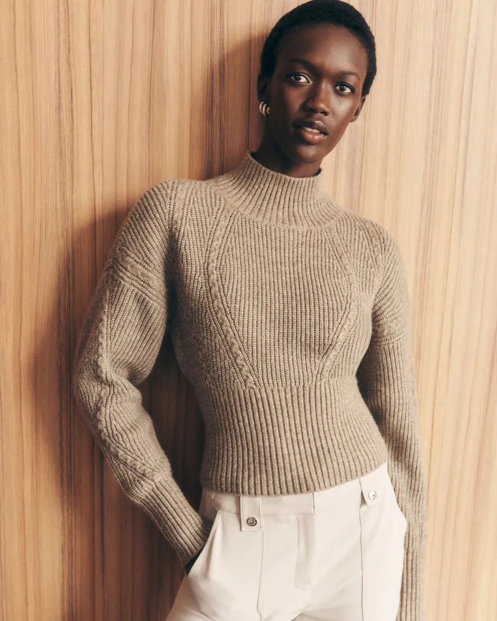Mock Neck Cable Ribbed Sweater