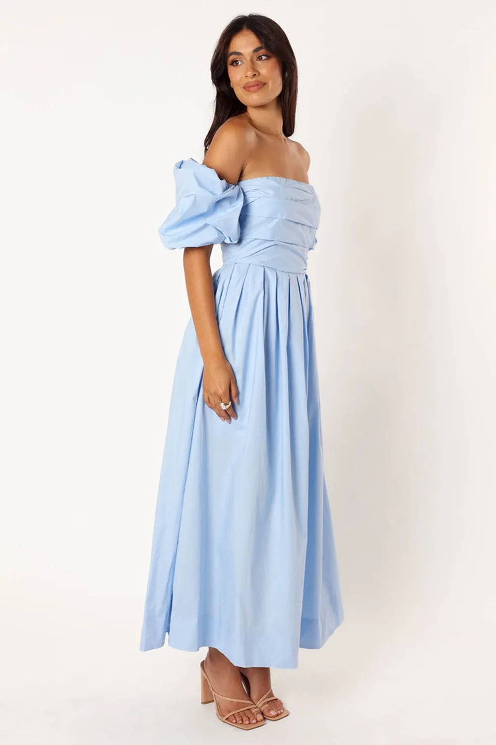SOLANA OFF SHOULDER MIDI DRESS - BLUE