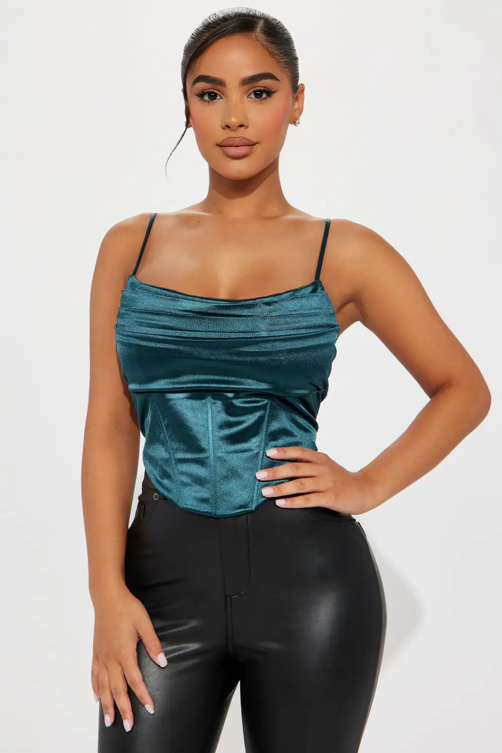Date Night Satin Corset Top - Teal