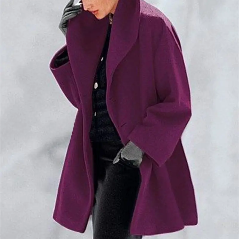Round neck loose hooded woolen coat