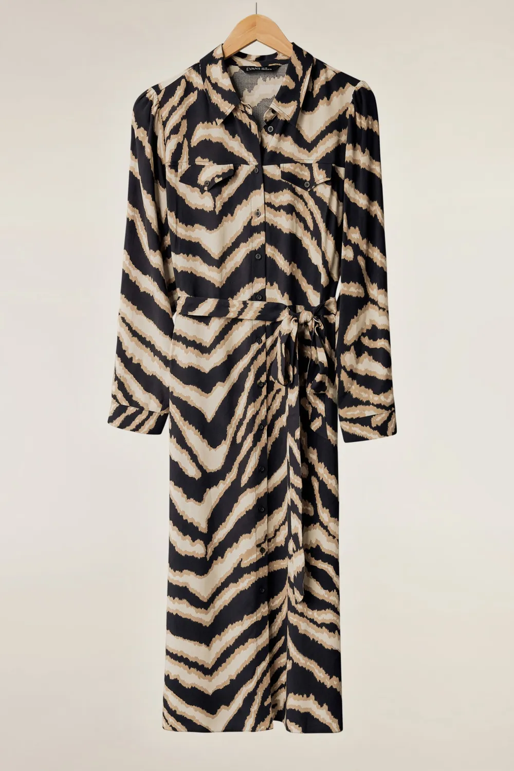 EVANS Curve Black & Brown Animal Print Utility Shirt Dress