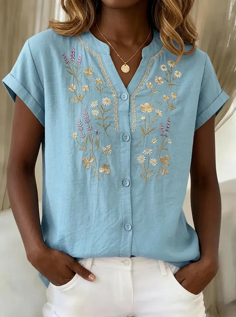 Women's Nashville Floral Embroidery Button Down Shirt