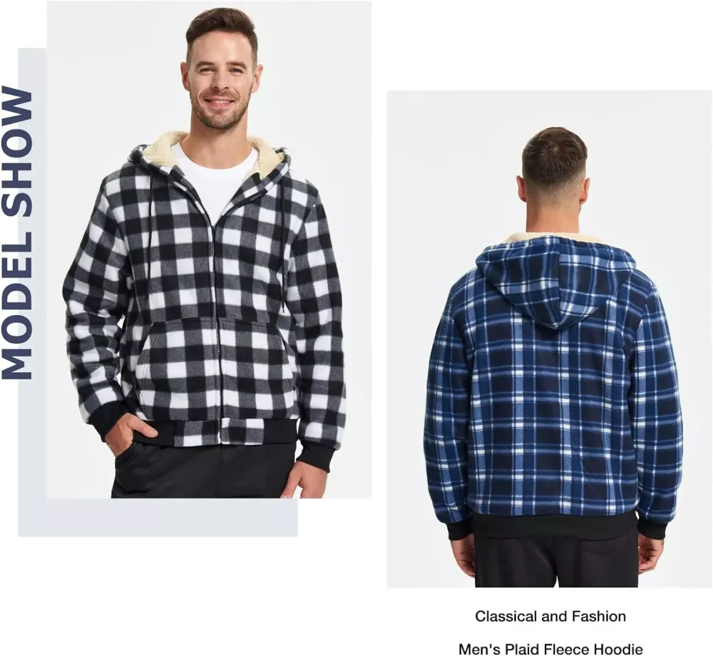 Mens Plaid Flannel Sherpa Lined Fleece Jackets