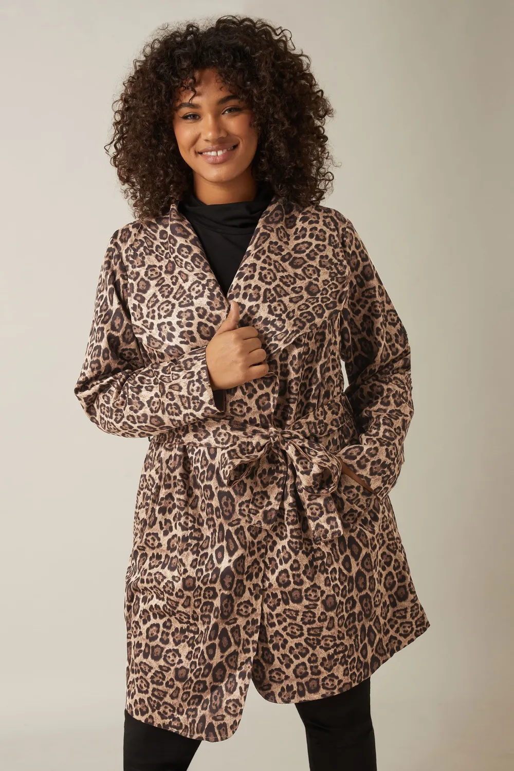 Evans Brown Leopard Print Wrap Coat
