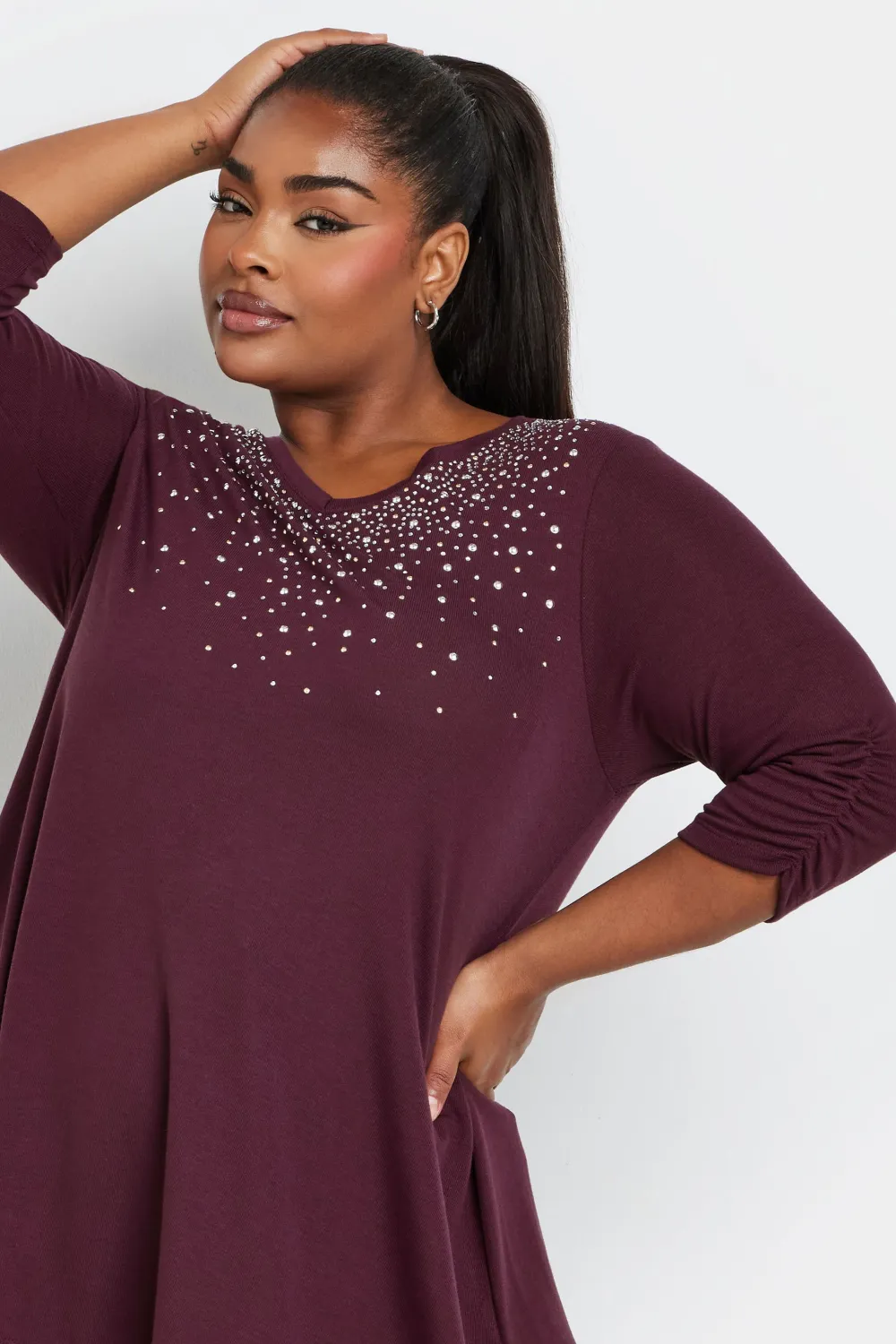 YOURS Curve Purple Diamante Stud Swing Top