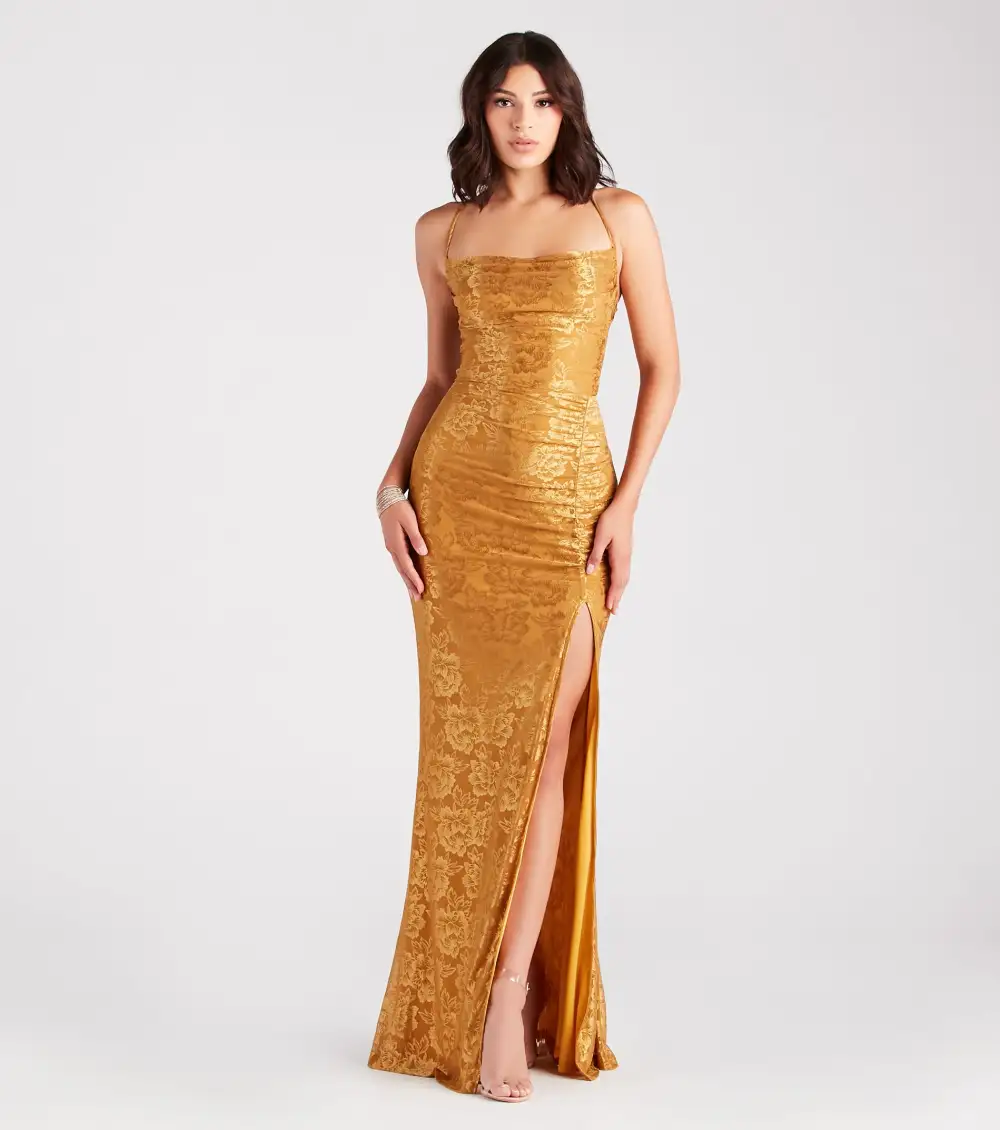 Kehlani Formal Floral Lace Slit Mermaid Dress