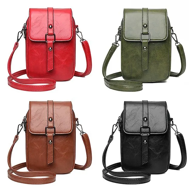 Women's Crossbody Bag Shoulder Bag Mobile Phone Bag PU Leather Shopping Daily Buckle Zipper Large Capacity Waterproof Lightweight Solid Color Black Red Brown