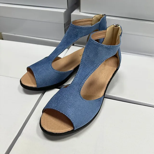 Women's Sandals Sexy Shoes Gladiator Sandals Roman Sandals Plus Size Wedding Daily Club Summer Zipper Block Heel Chunky Heel Cuban Heel Peep Toe Sexy Casual Suede Zipper Solid Color Blue