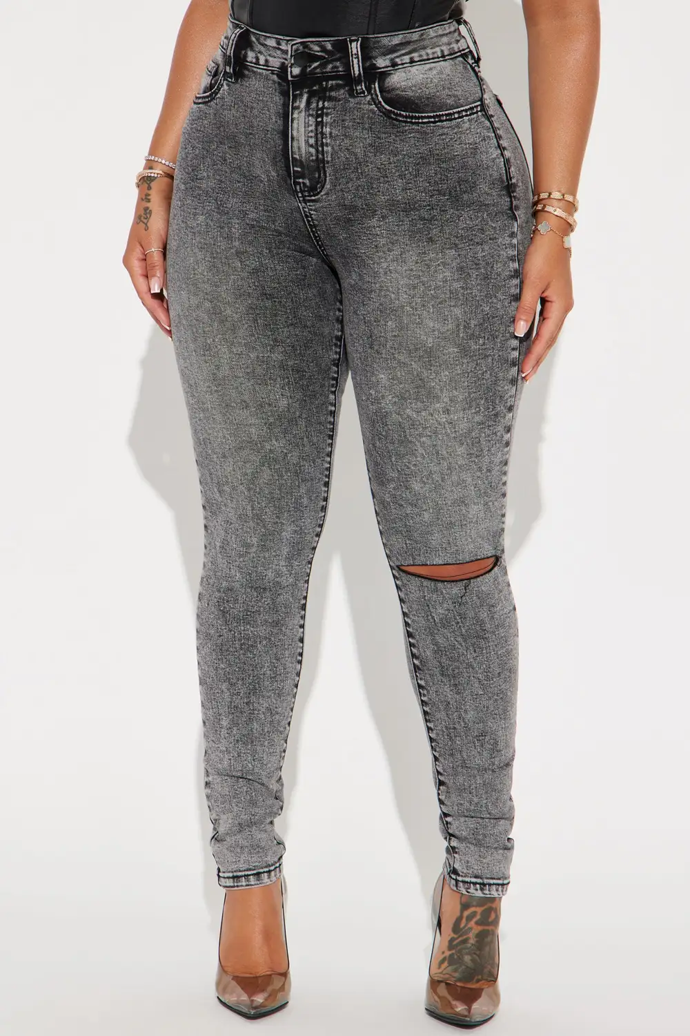 Don't Rush Tinted Stretch Skinny Jeans - Acid Wash Black