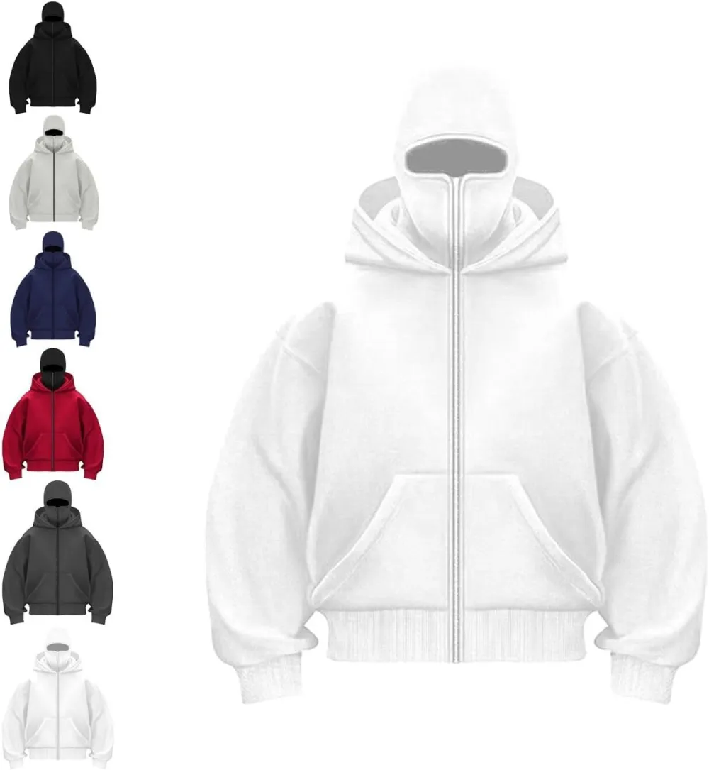 Unisex Hoodie with Built-In Eye Mask, Double Hooded Hoodie, Full Zip Hooded Sweatshirt for Cold Weather