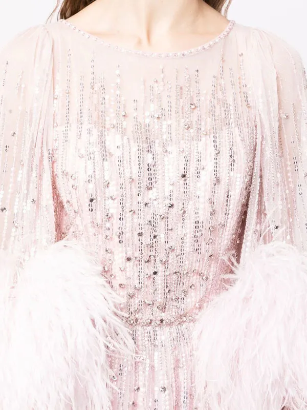 feather cuff sequin party ladies dress