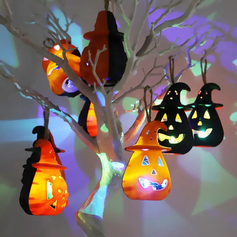 Halloween LED Hanging Pumpkin Lantern Lights Ghost Lights Skeleton Candle Lantern Lights Halloween Party Horror Props Home Decor