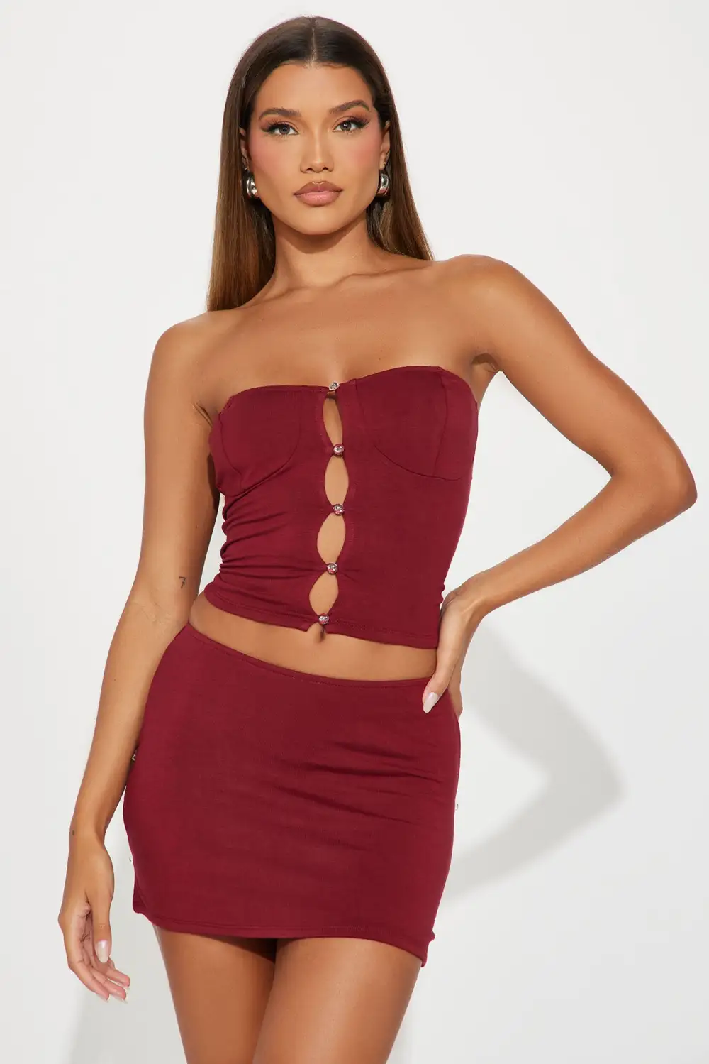 Gemma Micro Mini Skirt Set - Burgundy