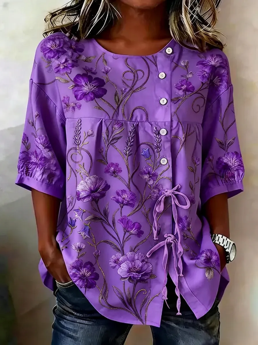 Women's Nashville Floral Embroidery Printed Blouse