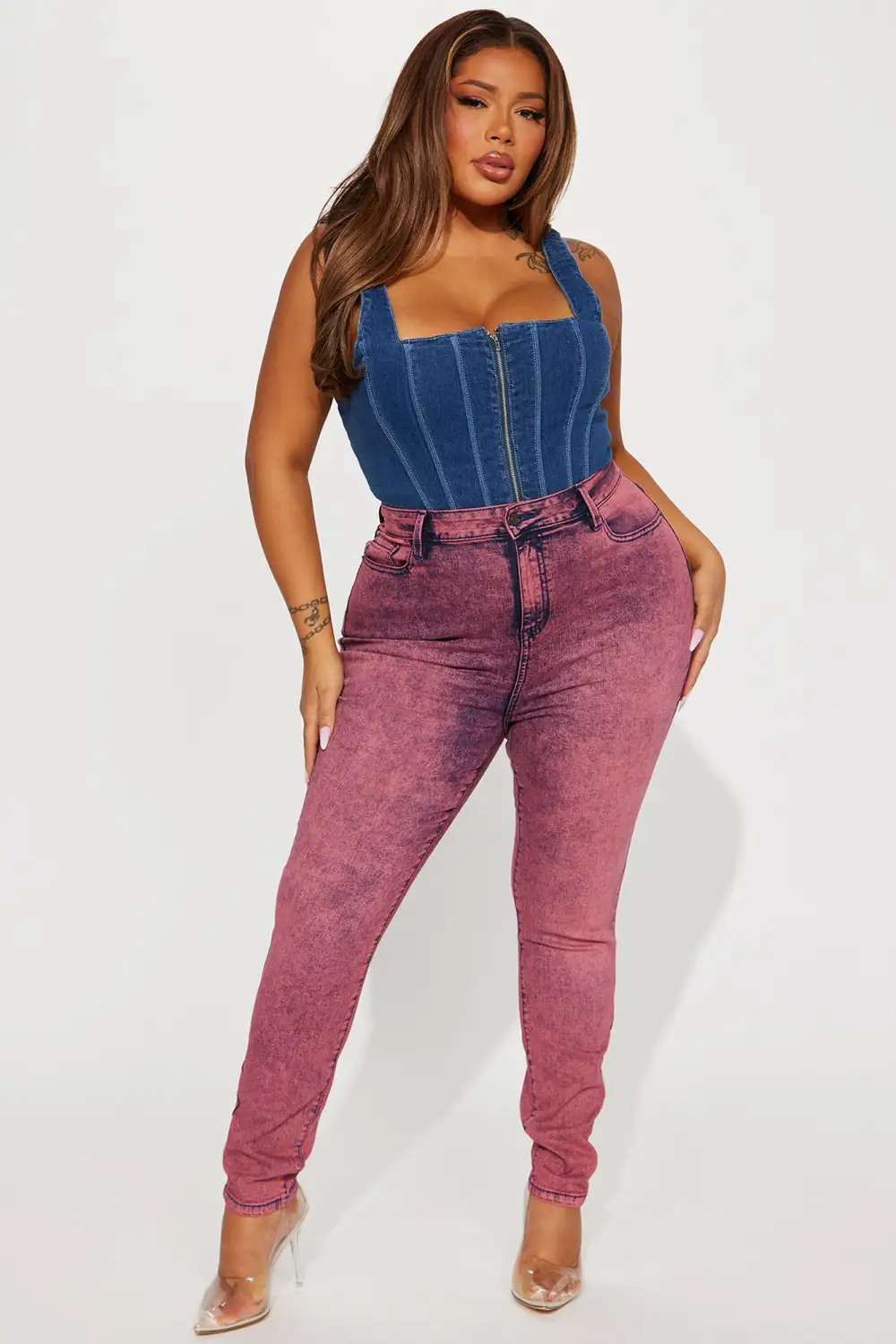 It's Giving High Stretch Curvy Skinny Jeans - Pink