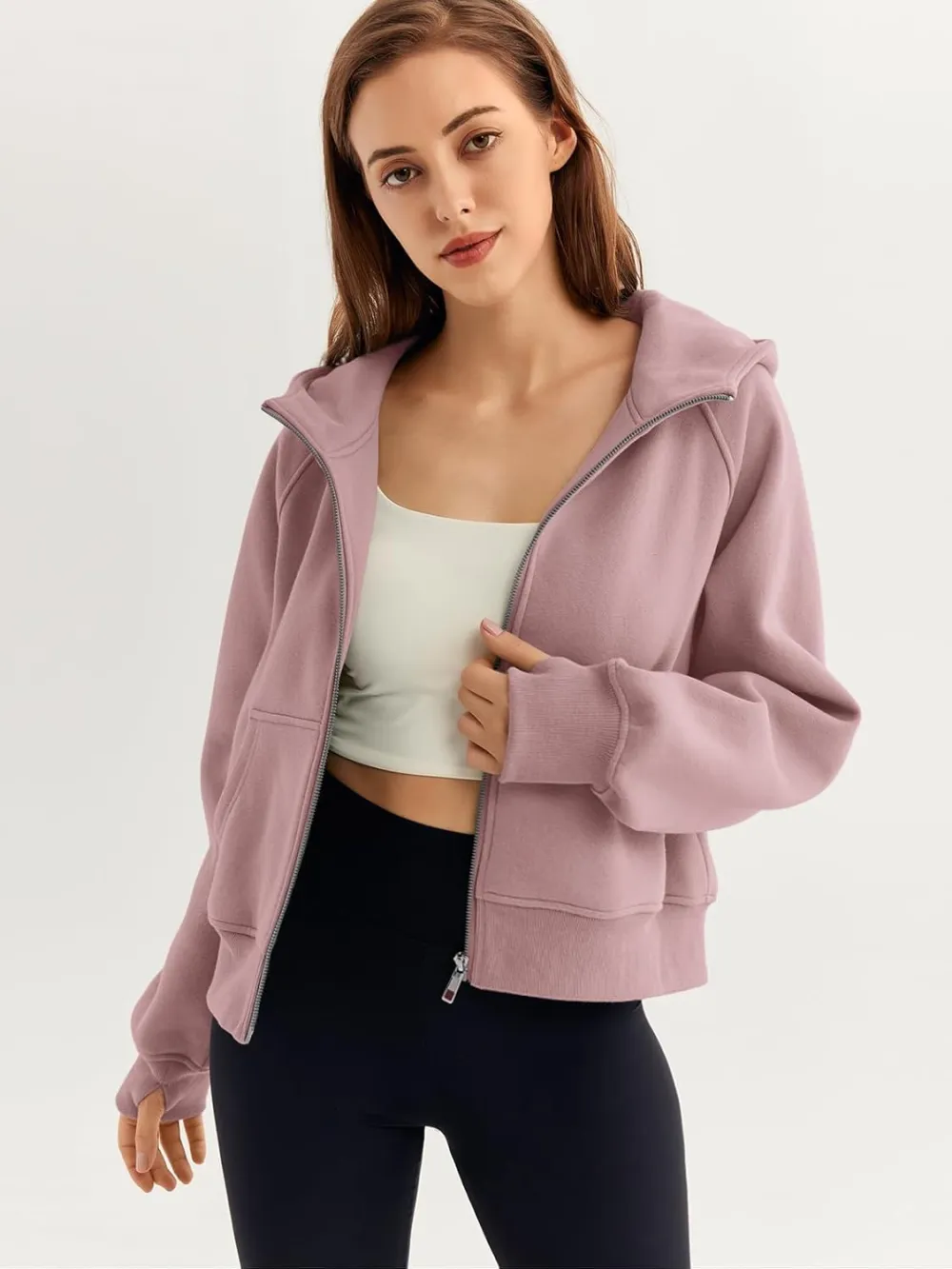 Womens Zip Up Hoodies Fleece Jackets Oversized Sweatshirts Fall Fashion Outfits 2024 Sweaters Winter Clothes