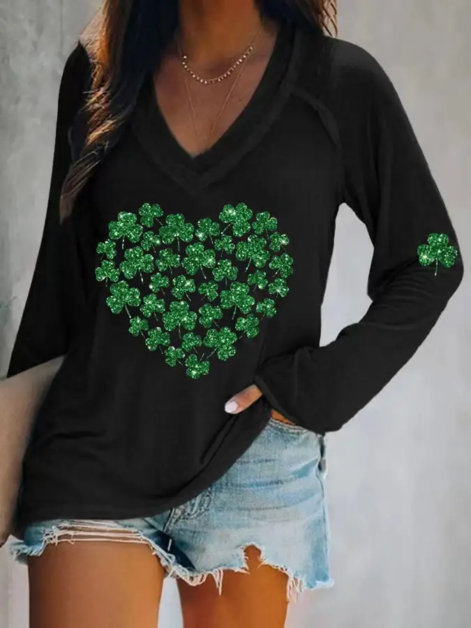Women's Shamrock Heart Print T-Shirt