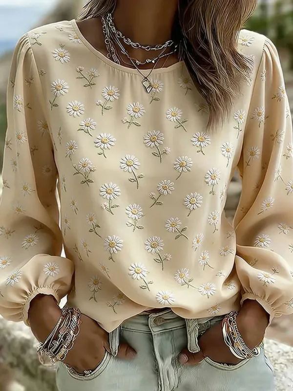 Women'S Floral Art Printed Casual Long Sleeved Shirt
