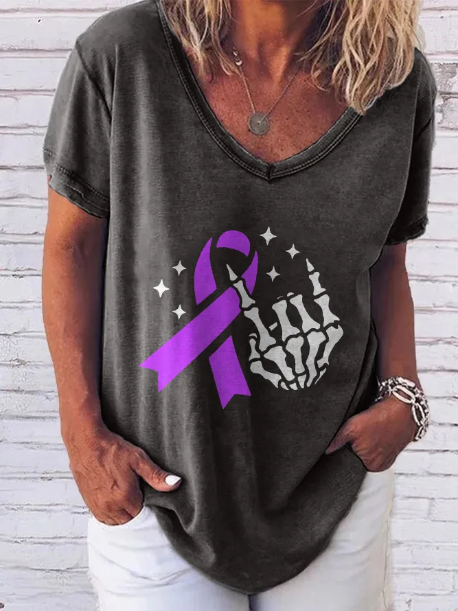 Women'S V-Neck T-Shirt Alzheimer'S Awareness Prints