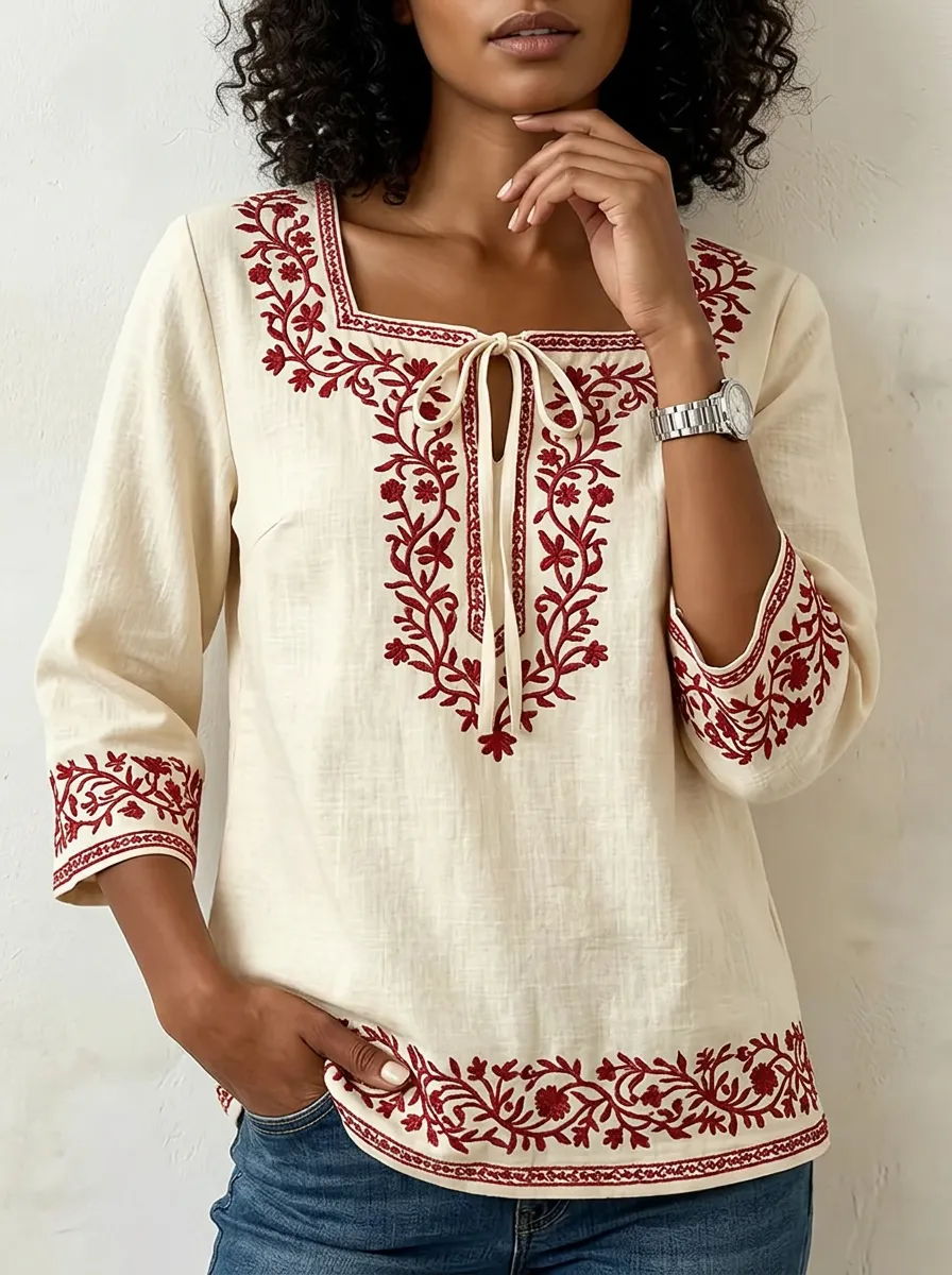 Women's Nashville Floral Embroidery Printed Top