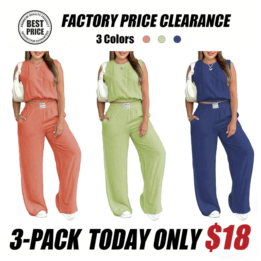 Women's 2-Piece Solid Color Tank Top & Wide Leg Pants Set