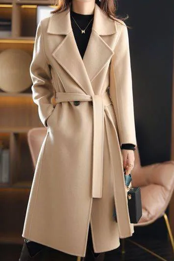Double Buttons Front Tie Lapel Coat