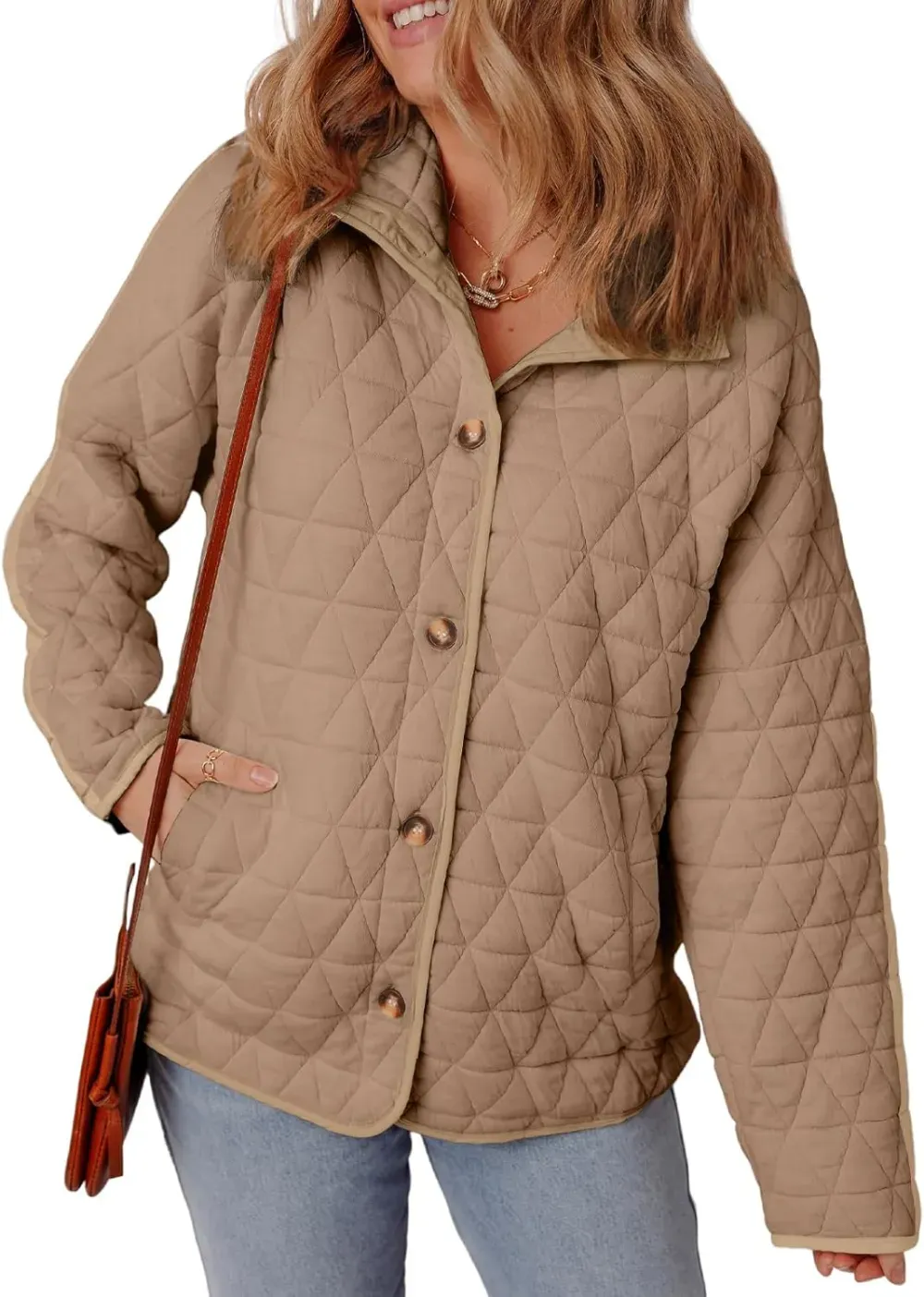 Women's Lightweight Diamond Quilted Jacket Casual Winter Open Front Button Down Puffer Coat Outwear Cardigan