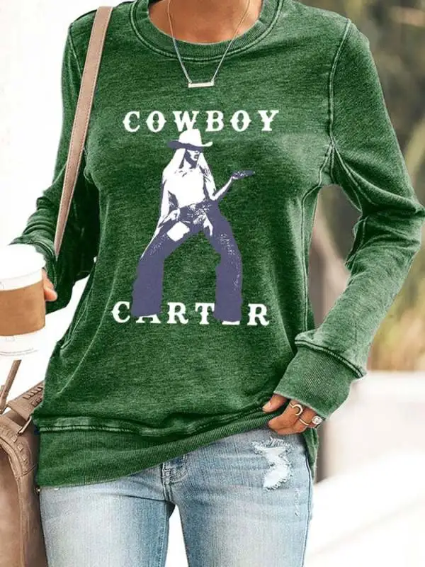 Retro Country Western Music Cowboy Print Sweatshirt