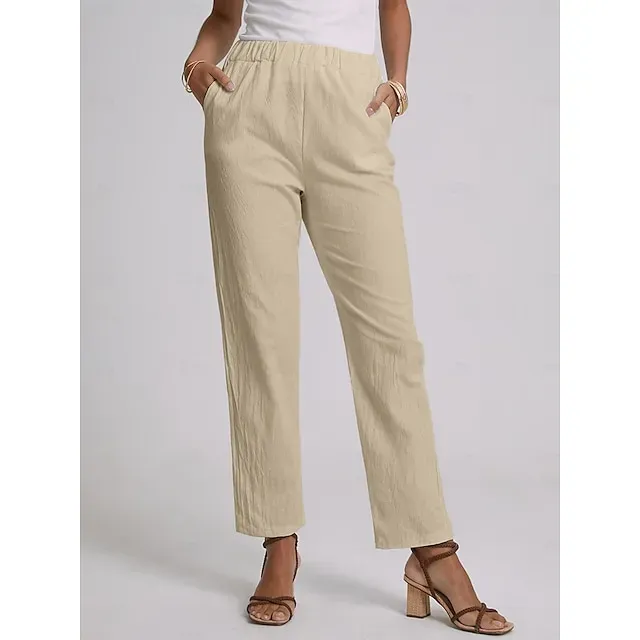 Women's Plus Size Loungewear Pants Simple Casual Comfort Pure Color Home Street Long Pant Blue Green Khaki Gray Summer Spring