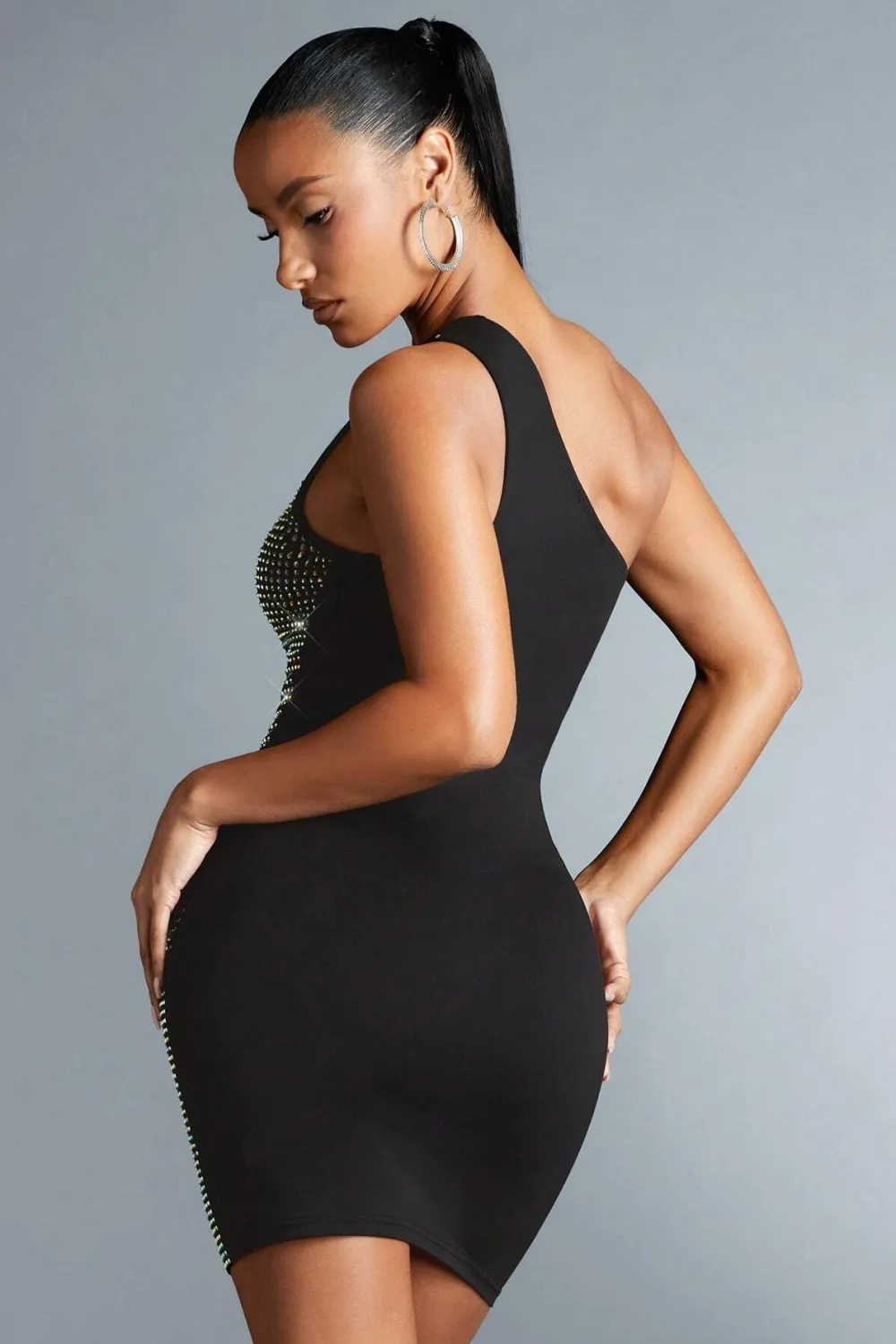BAE One Shoulder Rhinestone Bodycon Dress