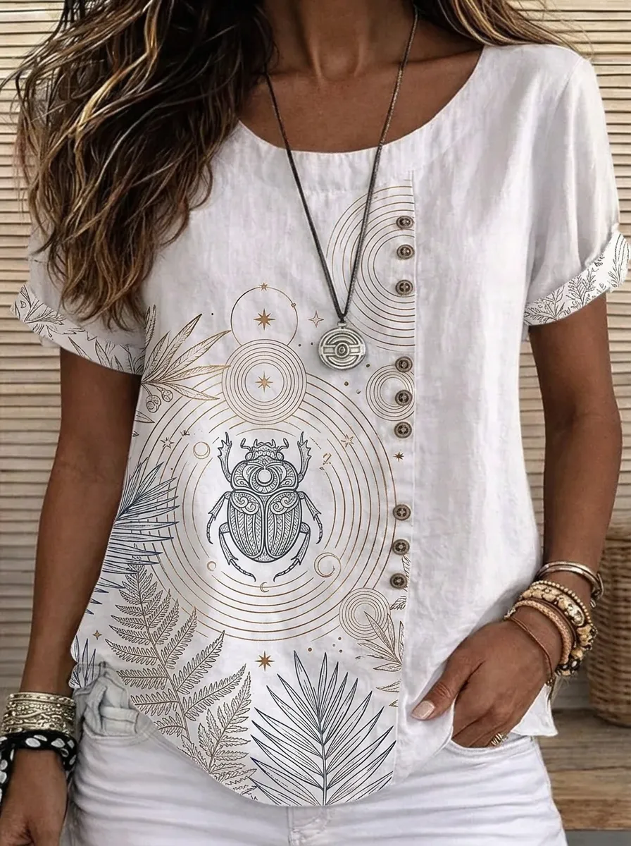 Women's Nashville Beetle Botanical Celestial Printed T-shirt