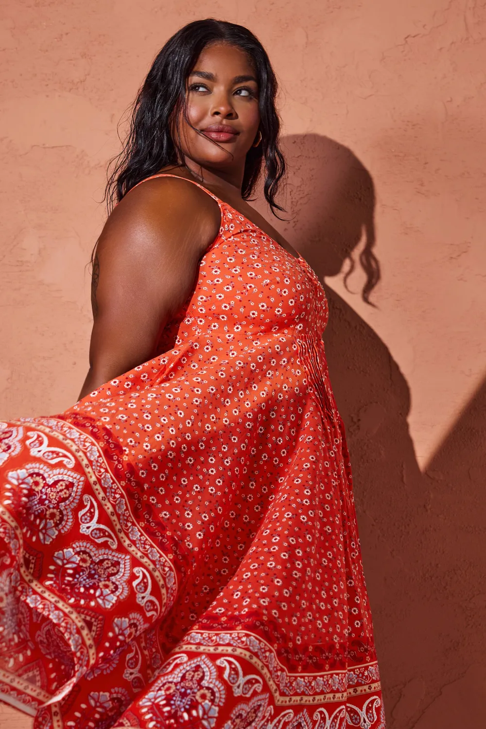 YOURS Curve Red Floral Print Hanky Hem Dress