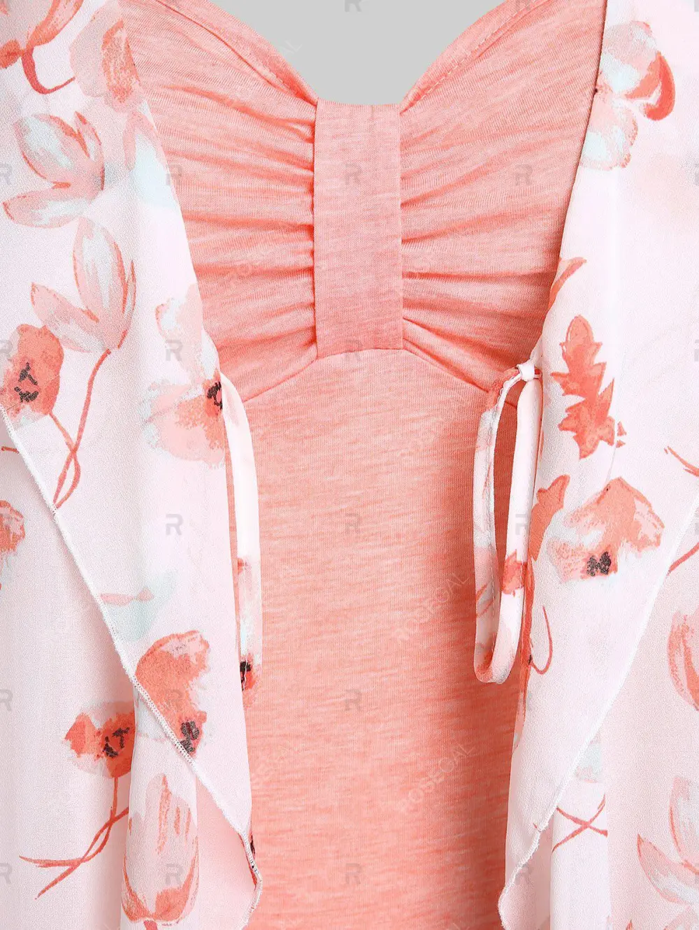 Floral Tie Blouse and Knot Solid Tank Top Set and Lace Up Side High Waisted Capri Pants Plus Size & Curve Summer Outfit