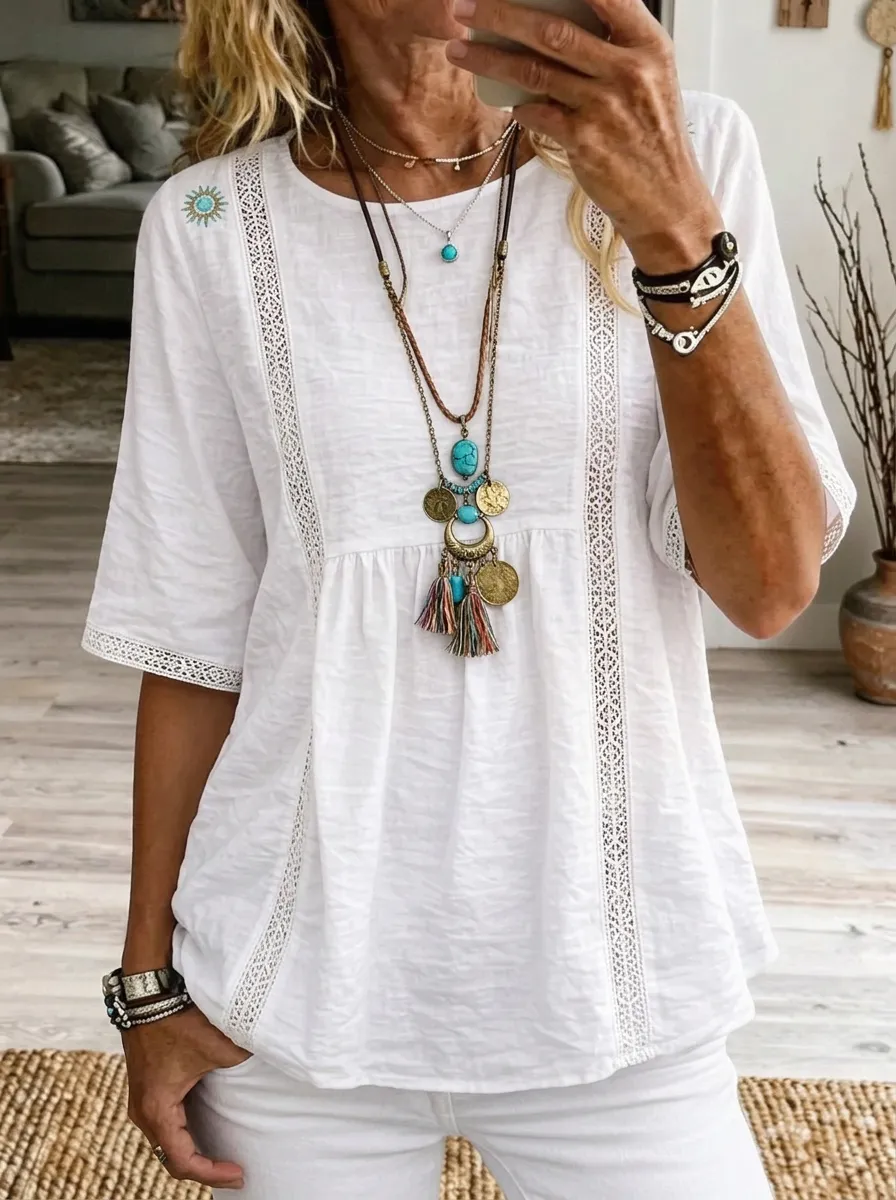 Women's Nashville Country Music Sun Printed Lace Trim Top