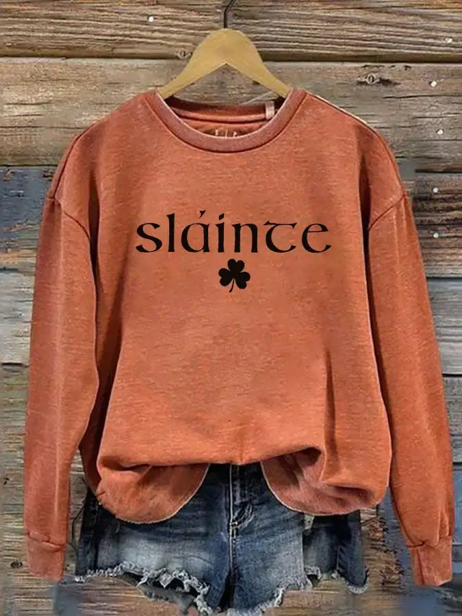 Women's Slainte St. Patrick's Day Print Crew Neck Sweatshirt