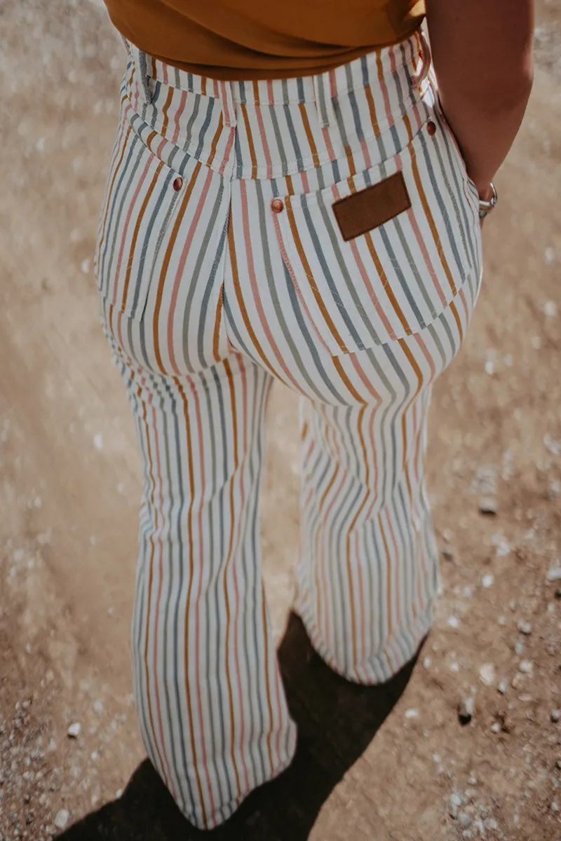 Striped Patched Detail High Waist Flare Pants